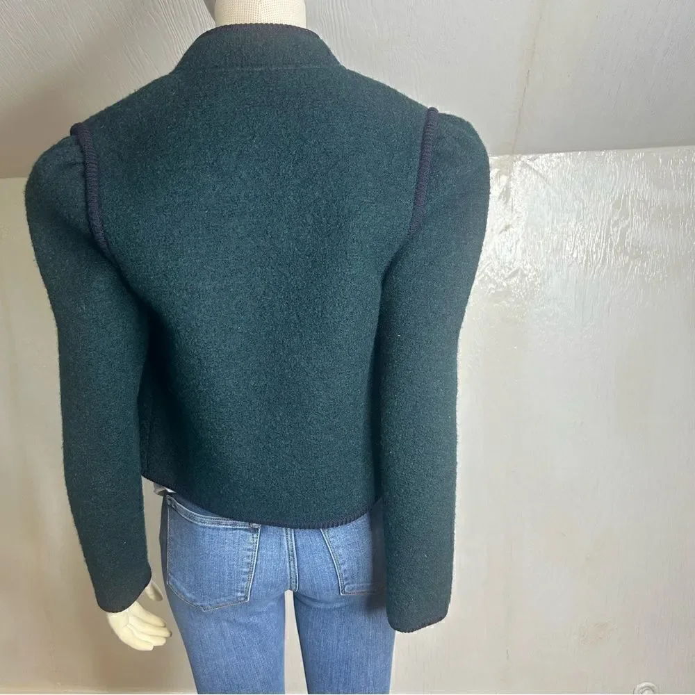 Jos A. Bank Vintage Baseball Green Crop Long Sleeves Pure Virgin Wool Jacket